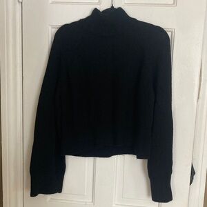Quince mock neck bell sleeve black wool sweater